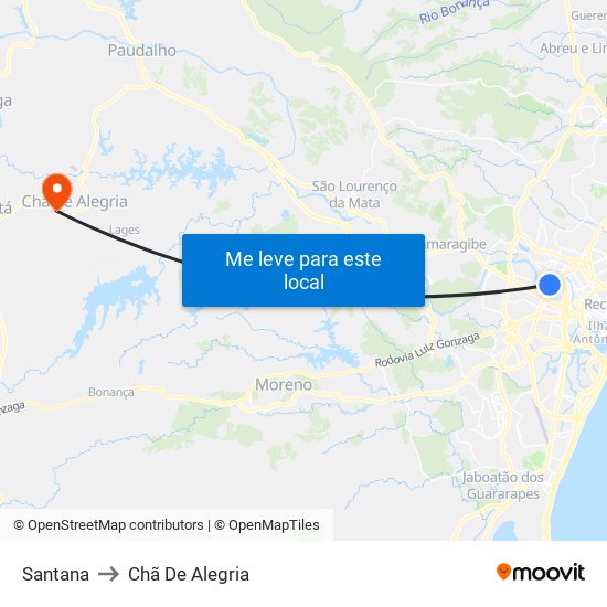 Santana to Chã De Alegria map