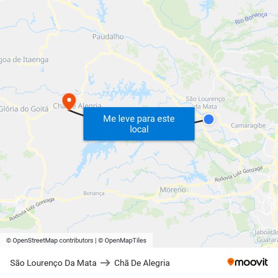 São Lourenço Da Mata to Chã De Alegria map