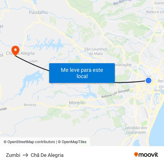 Zumbi to Chã De Alegria map