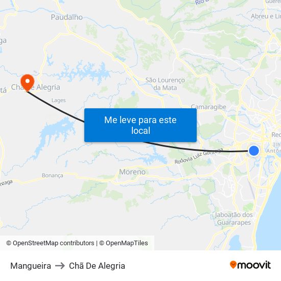 Mangueira to Chã De Alegria map