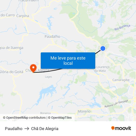 Paudalho to Chã De Alegria map