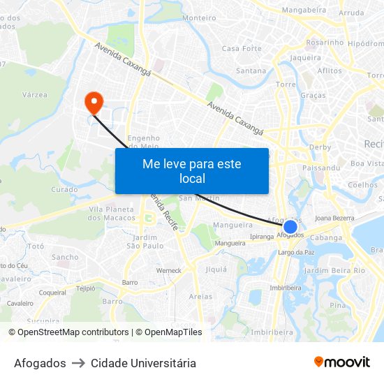 Afogados to Cidade Universitária map