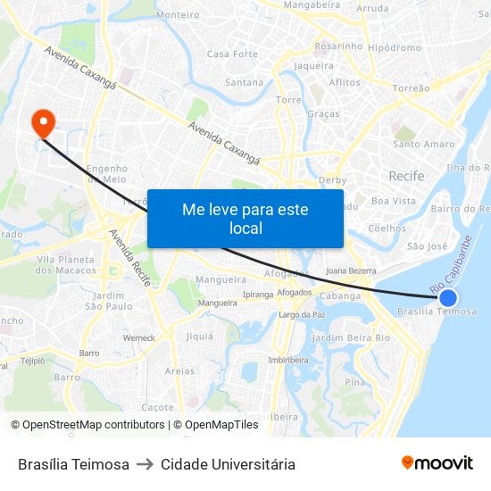 Brasília Teimosa to Cidade Universitária map