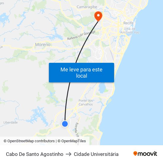 Cabo De Santo Agostinho to Cidade Universitária map