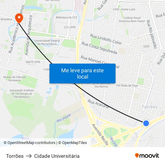 Torrões to Cidade Universitária map