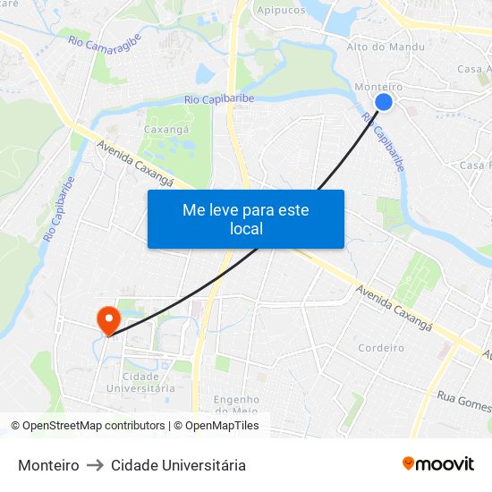 Monteiro to Cidade Universitária map