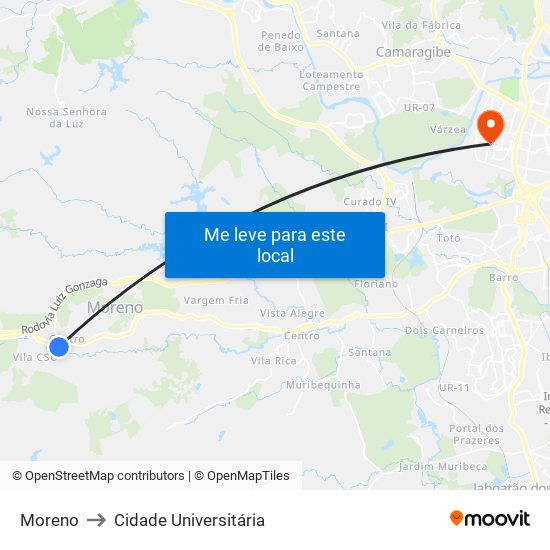 Moreno to Cidade Universitária map
