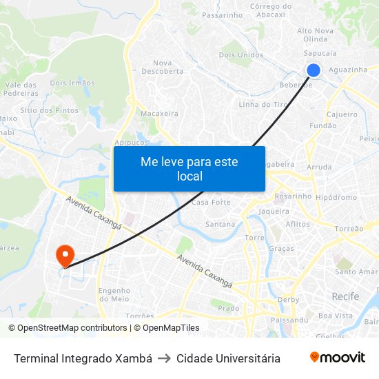 Terminal Integrado Xambá to Cidade Universitária map