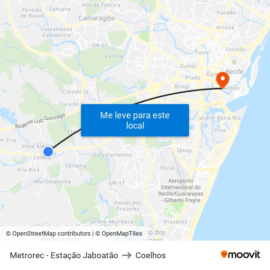 Metrorec - Estação Jaboatão to Coelhos map