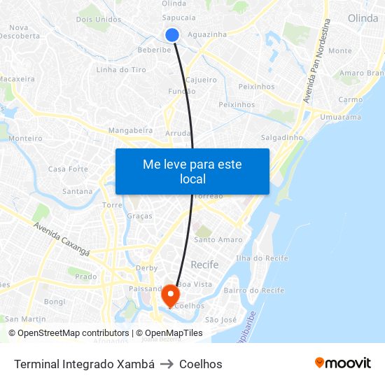 Terminal Integrado Xambá to Coelhos map