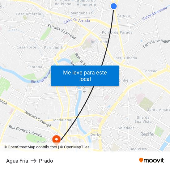 Água Fria to Prado map