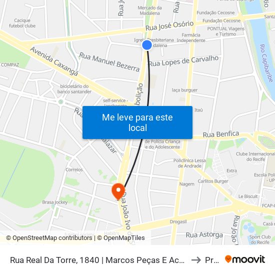 Rua Real Da Torre, 1840 | Marcos Peças E Acessórios (Pista Central) to Prado map