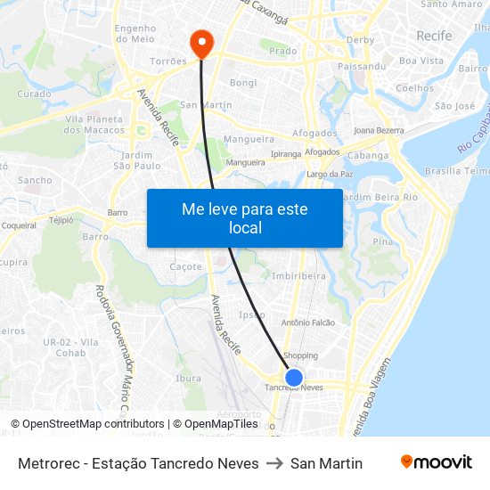 Metrorec - Estação Tancredo Neves to San Martin map