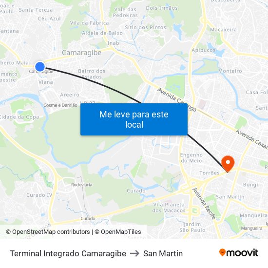 Terminal Integrado Camaragibe to San Martin map