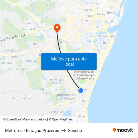 Metrorec - Estação Prazeres to Sancho map