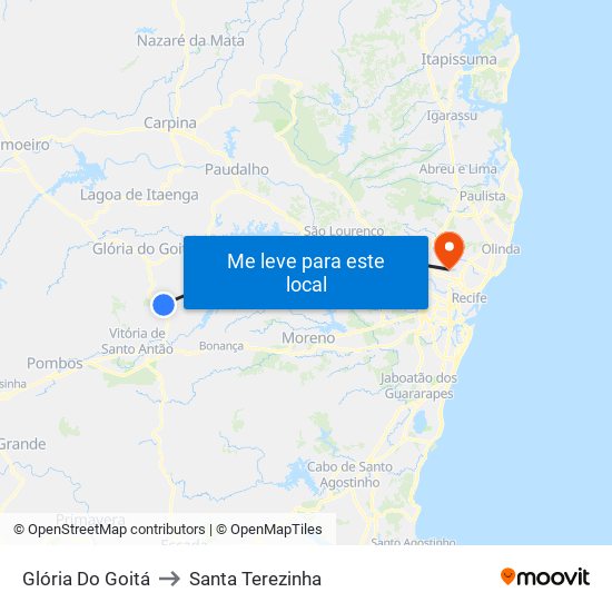 Glória Do Goitá to Santa Terezinha map