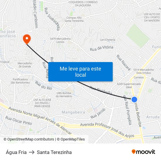 Água Fria to Santa Terezinha map