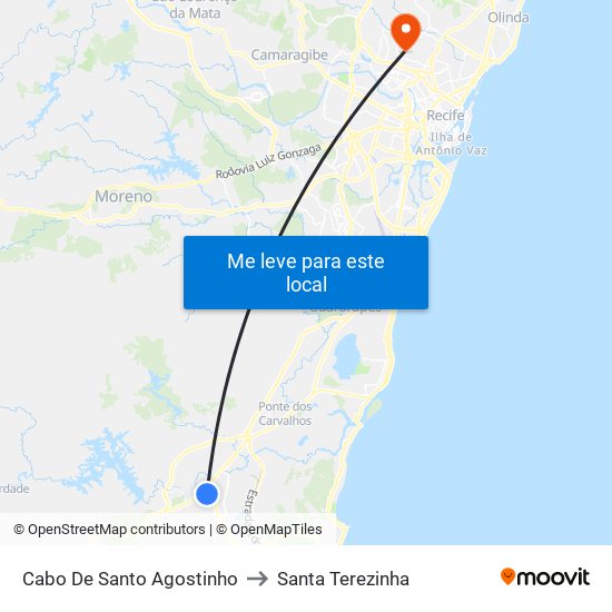 Cabo De Santo Agostinho to Santa Terezinha map