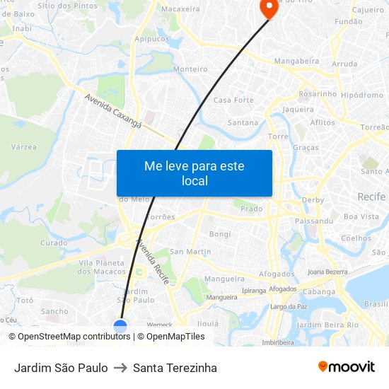 Jardim São Paulo to Santa Terezinha map