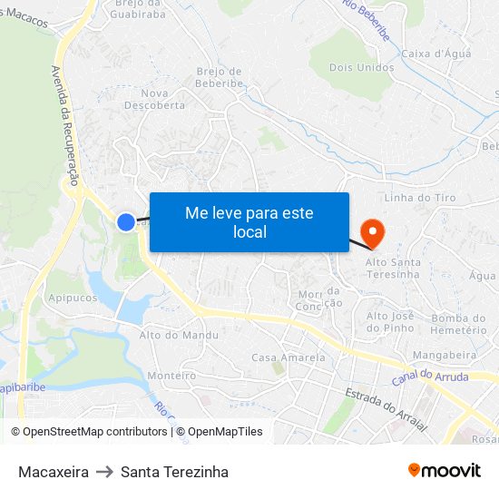 Macaxeira to Santa Terezinha map