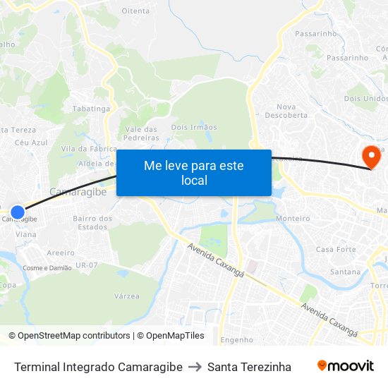 Terminal Integrado Camaragibe to Santa Terezinha map