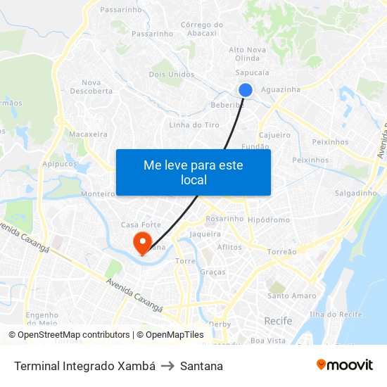 Terminal Integrado Xambá to Santana map