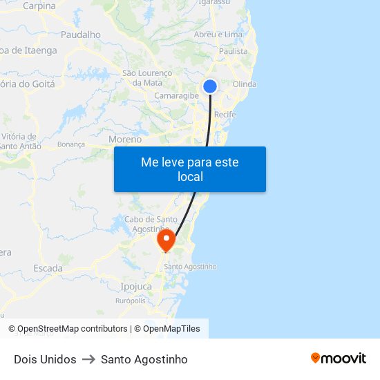 Dois Unidos to Santo Agostinho map