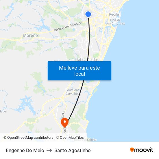 Engenho Do Meio to Santo Agostinho map