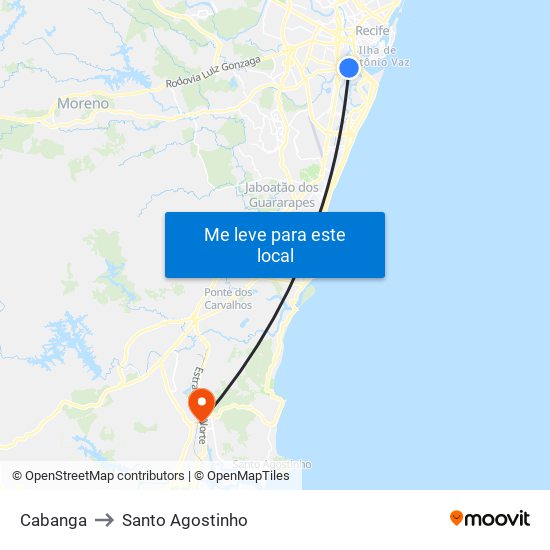 Cabanga to Santo Agostinho map