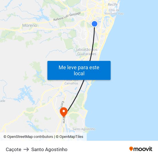Caçote to Santo Agostinho map