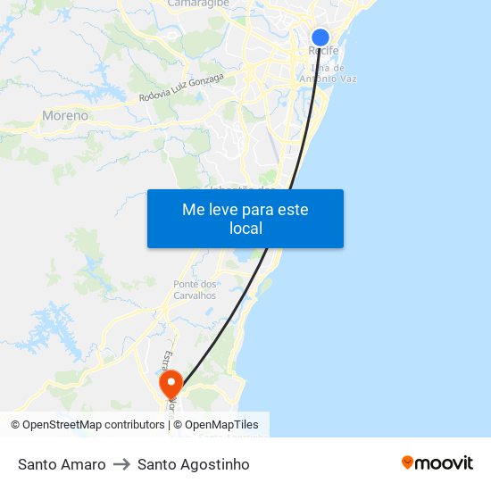 Santo Amaro to Santo Agostinho map