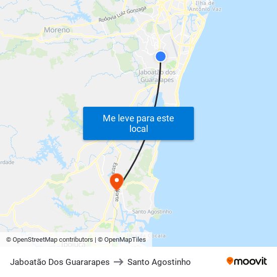 Jaboatão Dos Guararapes to Santo Agostinho map