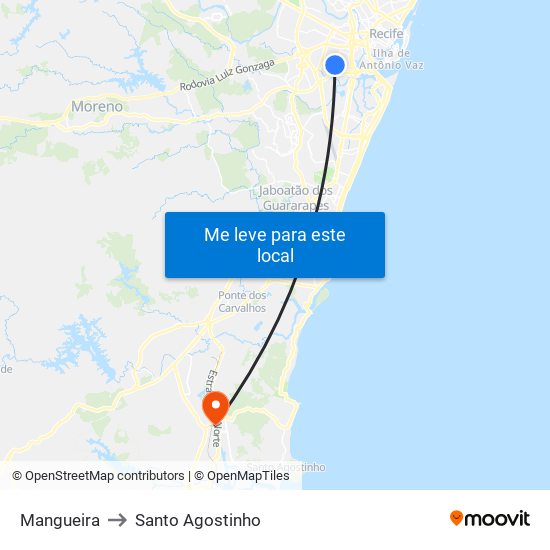 Mangueira to Santo Agostinho map