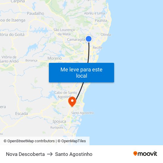 Nova Descoberta to Santo Agostinho map