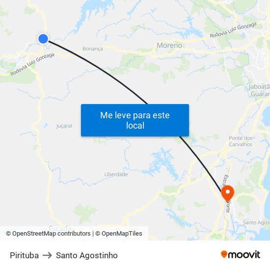 Pirituba to Santo Agostinho map