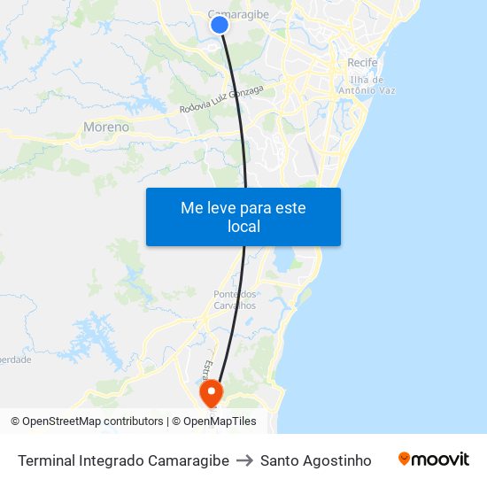 Terminal Integrado Camaragibe to Santo Agostinho map