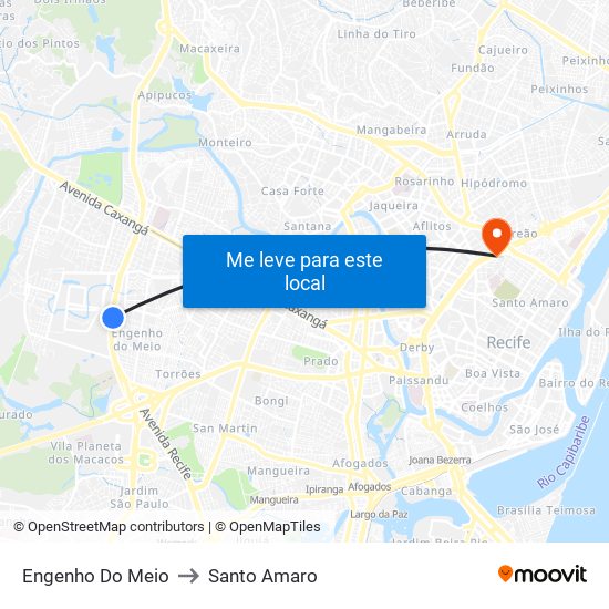 Engenho Do Meio to Santo Amaro map
