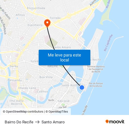 Bairro Do Recife to Santo Amaro map