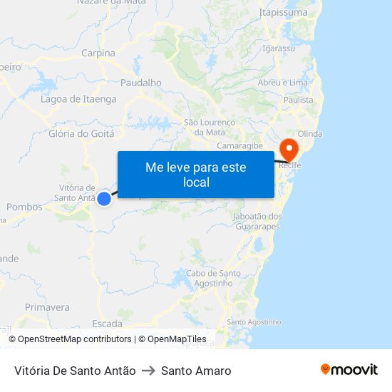 Vitória De Santo Antão to Santo Amaro map