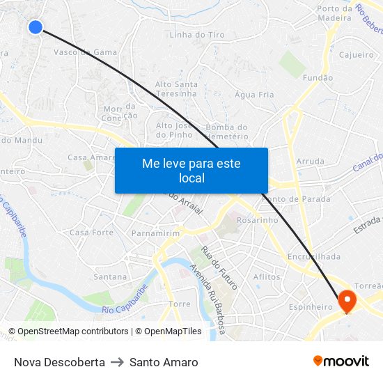 Nova Descoberta to Santo Amaro map