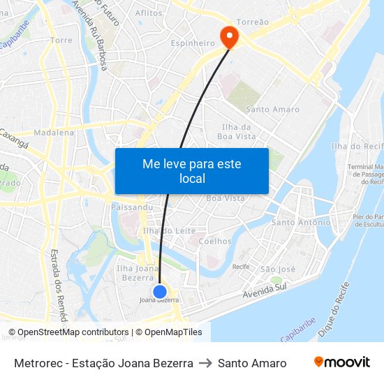 Metrorec - Estação Joana Bezerra to Santo Amaro map