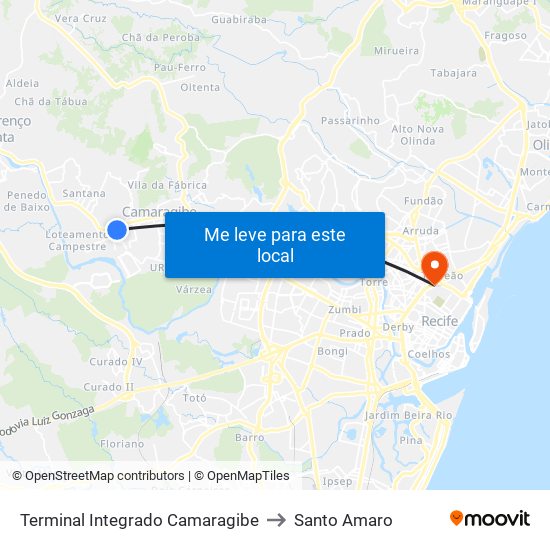 Terminal Integrado Camaragibe to Santo Amaro map