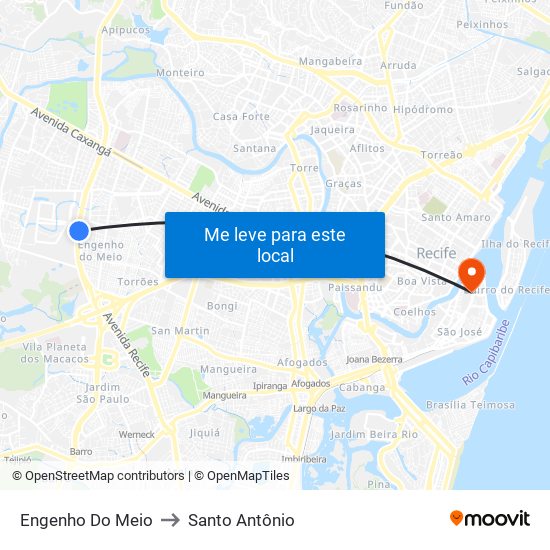 Engenho Do Meio to Santo Antônio map