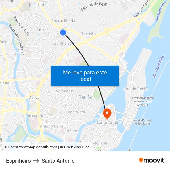Espinheiro to Santo Antônio map