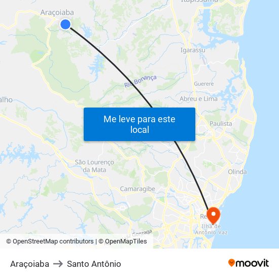 Araçoiaba to Santo Antônio map
