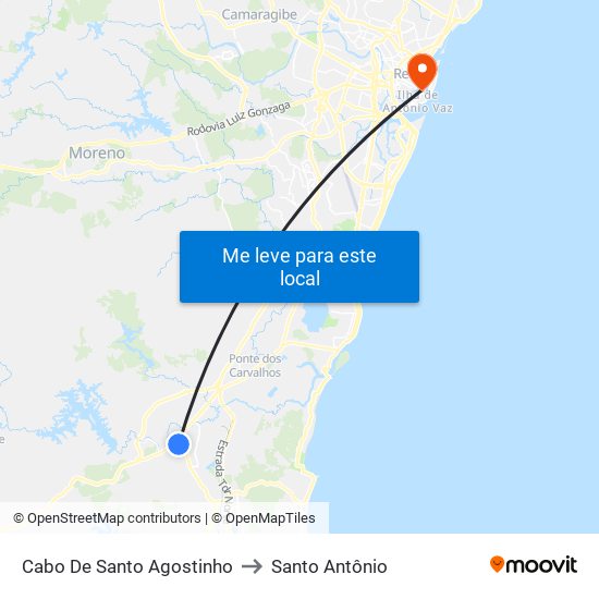 Cabo De Santo Agostinho to Santo Antônio map