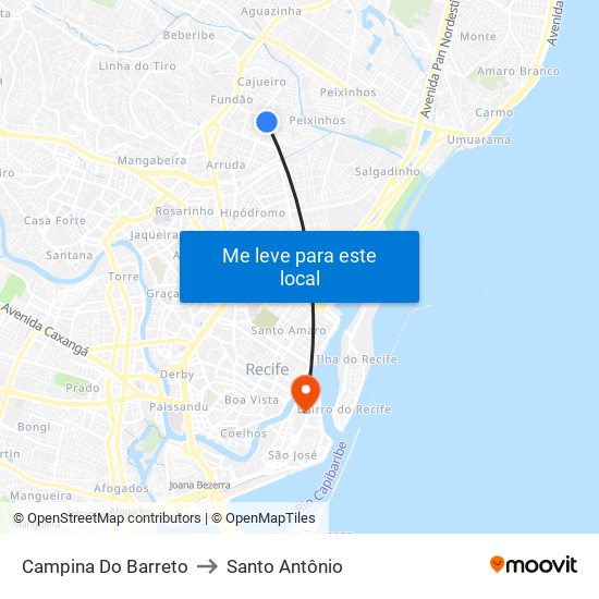 Campina Do Barreto to Santo Antônio map