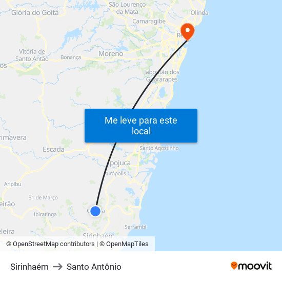 Sirinhaém to Santo Antônio map