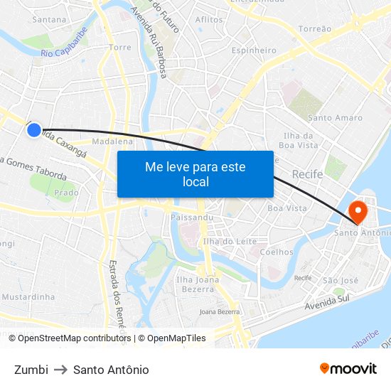 Zumbi to Santo Antônio map