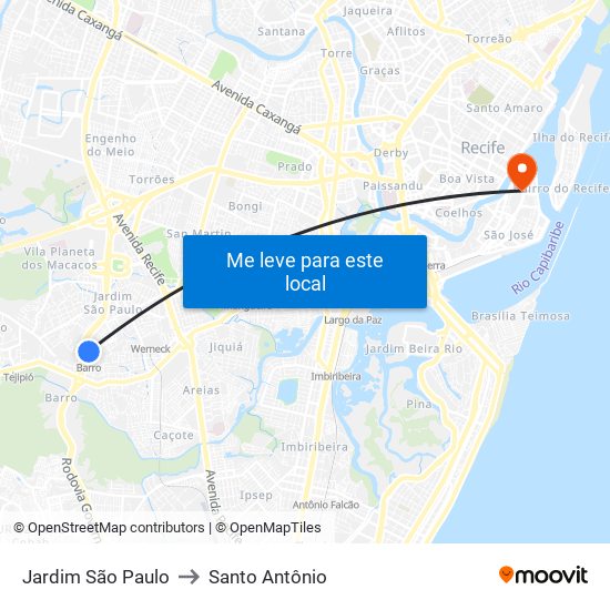 Jardim São Paulo to Santo Antônio map